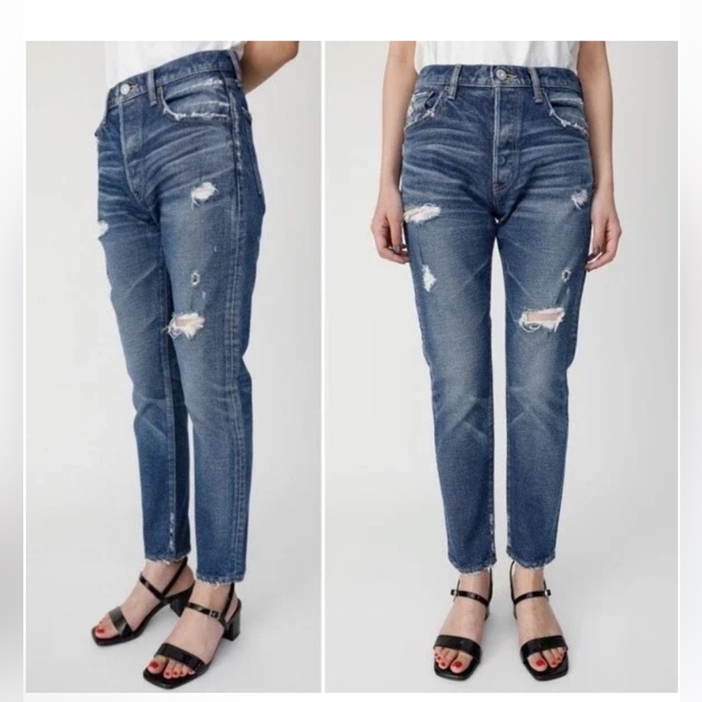 Moussy Barneys New York Distressed High Rise Straight Leg Jeans Blue Size 27
